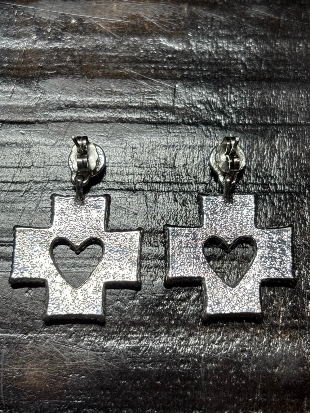 Silver Heart Cross Drop Earrings - Women Jewelry
